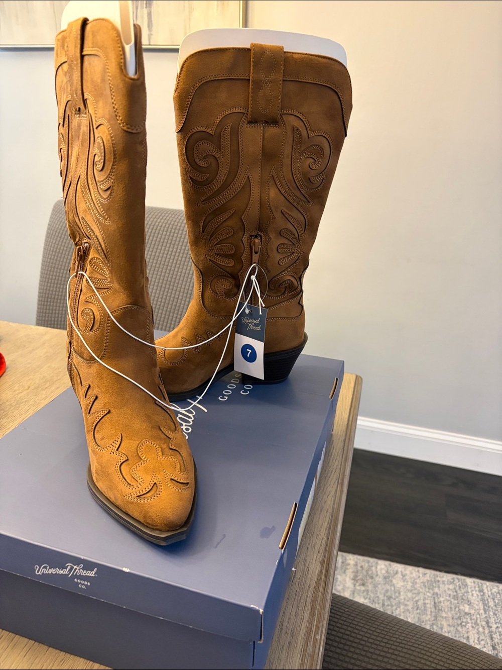 Brand New Universal Thread Chestnut Suede Western knee high Cowgirl boots